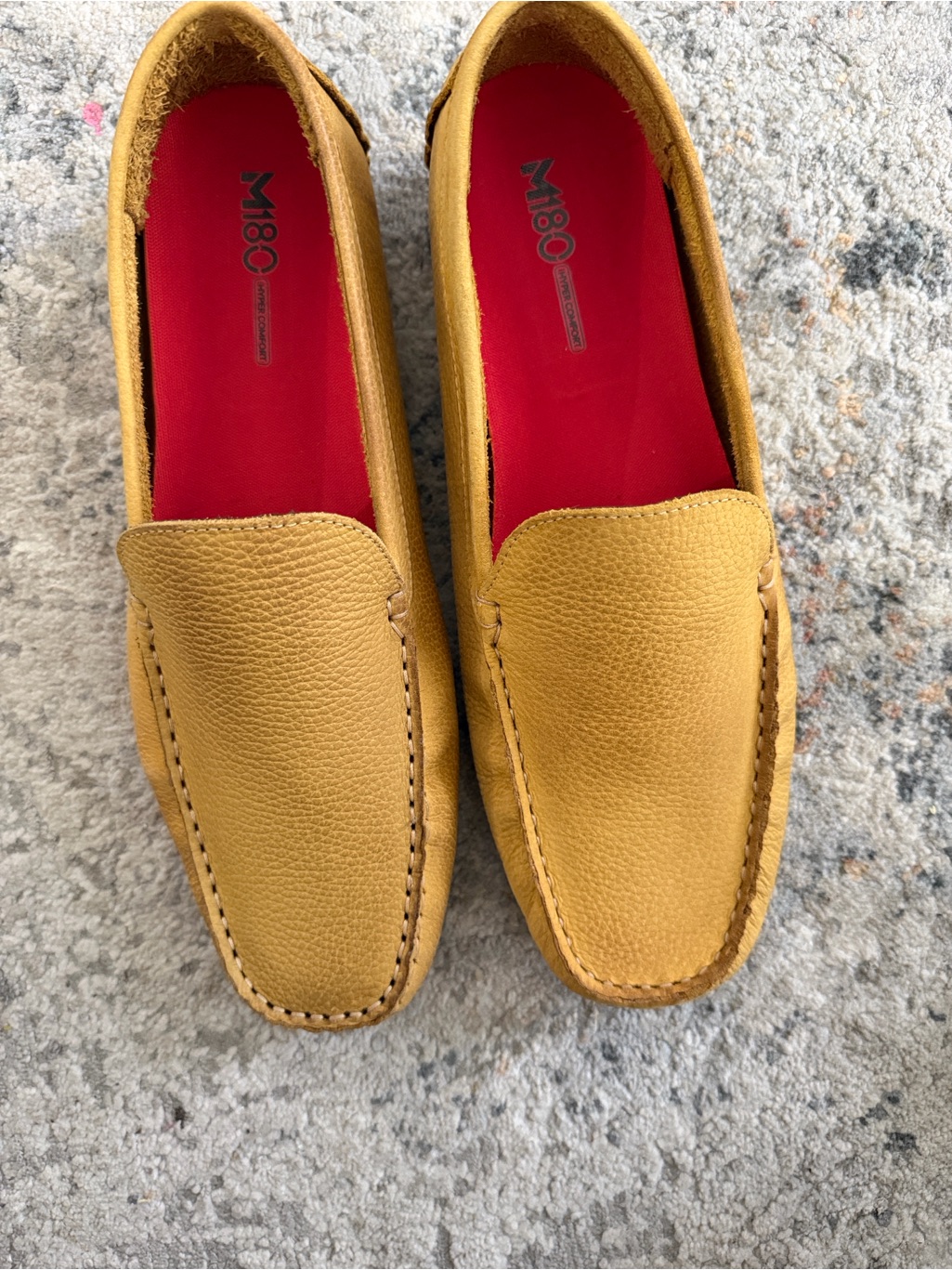 Sandro Moscoloni Mustard Leather Slip-On Loafers With Red Insole